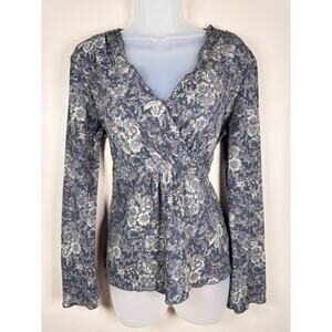 J. Jill Womens Blouse Babydoll Top Mesh Lettuce Hem Y2K Fairy Whimsigoth M